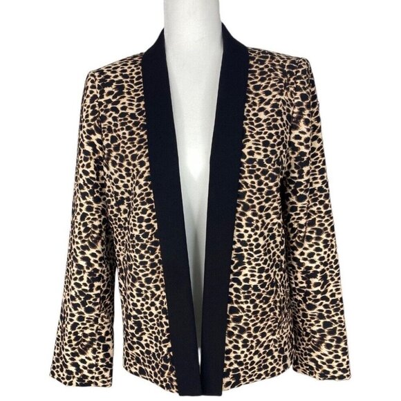 Tahari ASL Women’s Brown Animal Print Open Front Mob Wife Designer Blazer 6P/C38 - Picture 1 of 13